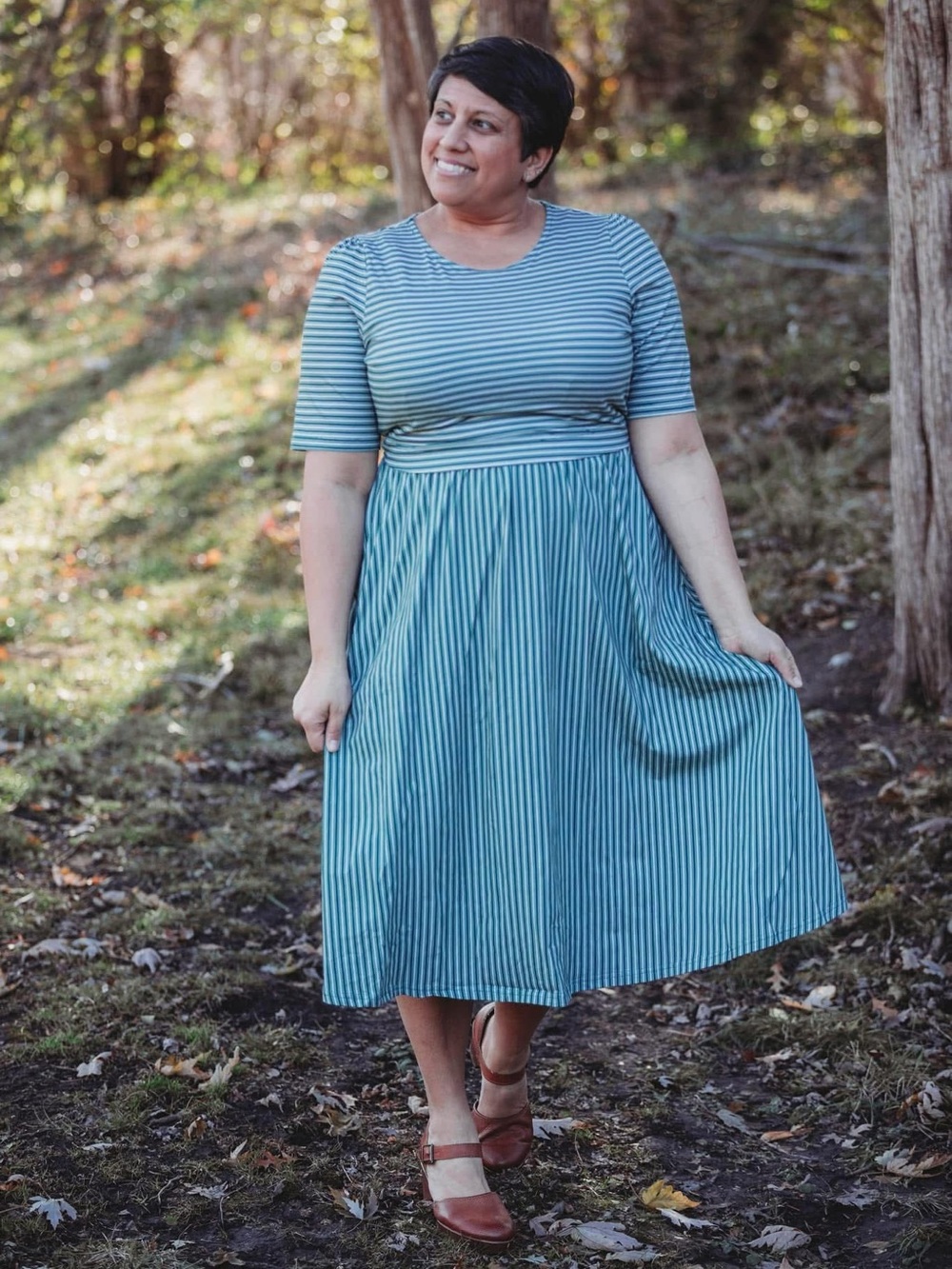 Yuletide Pinstripes Midi Dress - nursing friendly!